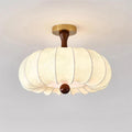 Ceiling Light Scalloped Fabric Shade Walnut Wood Canopy Vintage