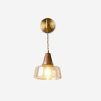 Wall Lamp Amber Glass Shade Tapered Walnut Accent Soft Glow Modern