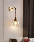 Wall Lamp Amber Glass Shade Tapered Walnut Accent Soft Glow Modern