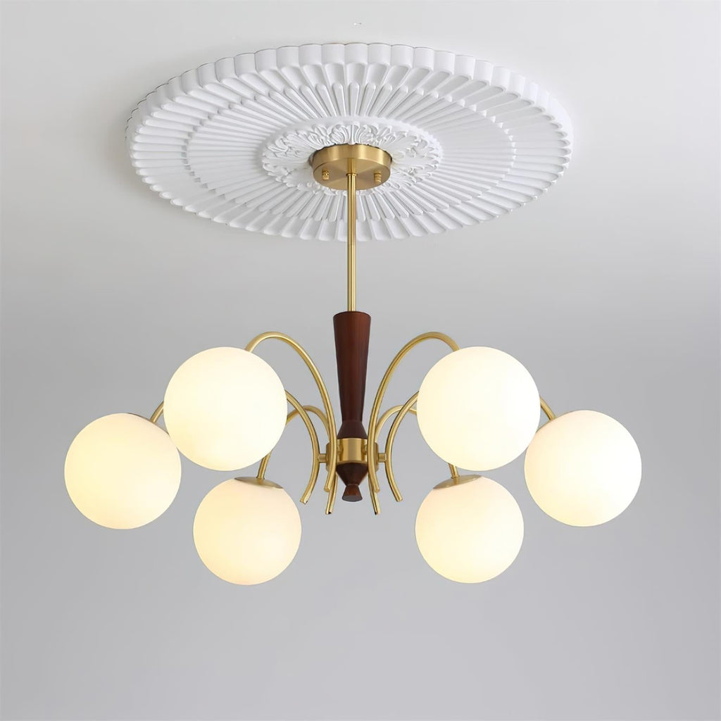 Veslo Brass and Wood Globe Chandelier