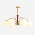 Veslo Brass and Wood Globe Chandelier