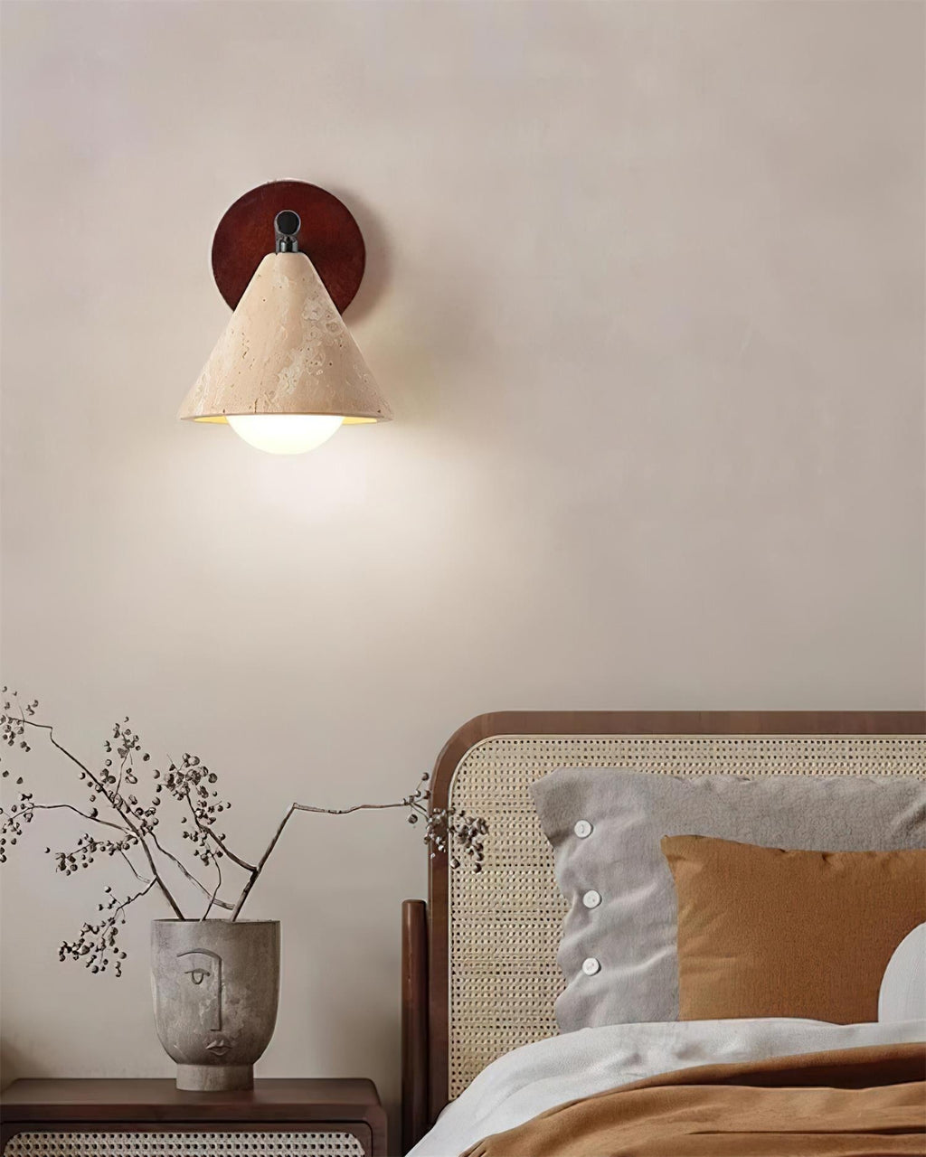 Riita  Wall Lamp  triangular cone-shaped travertine