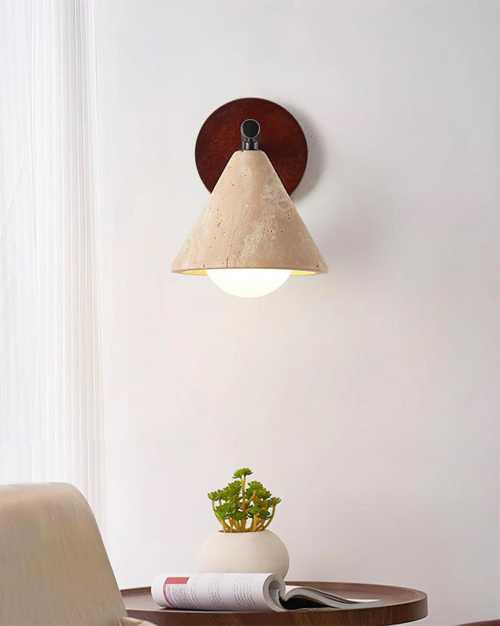 Riita  Wall Lamp  triangular cone-shaped travertine