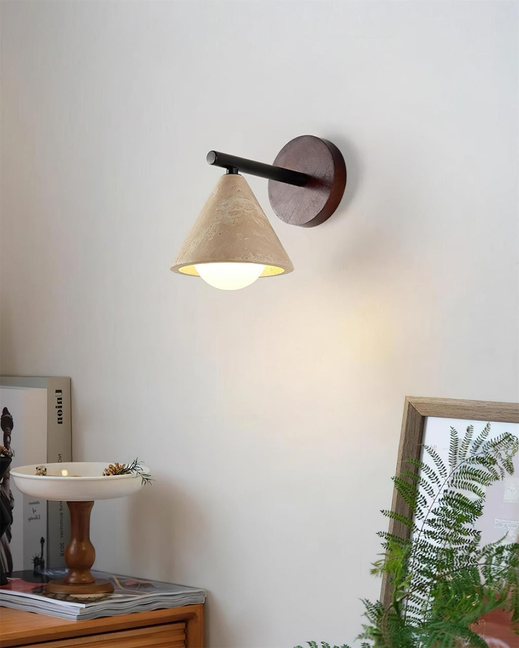 Riita  Wall Lamp  triangular cone-shaped travertine