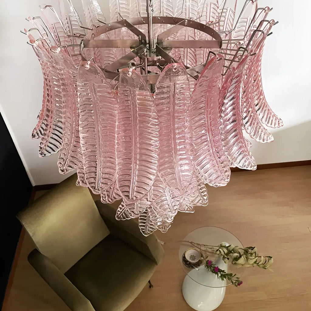 Aurora Chandelier Pink Murano Glass Leaves Cascading Romantic