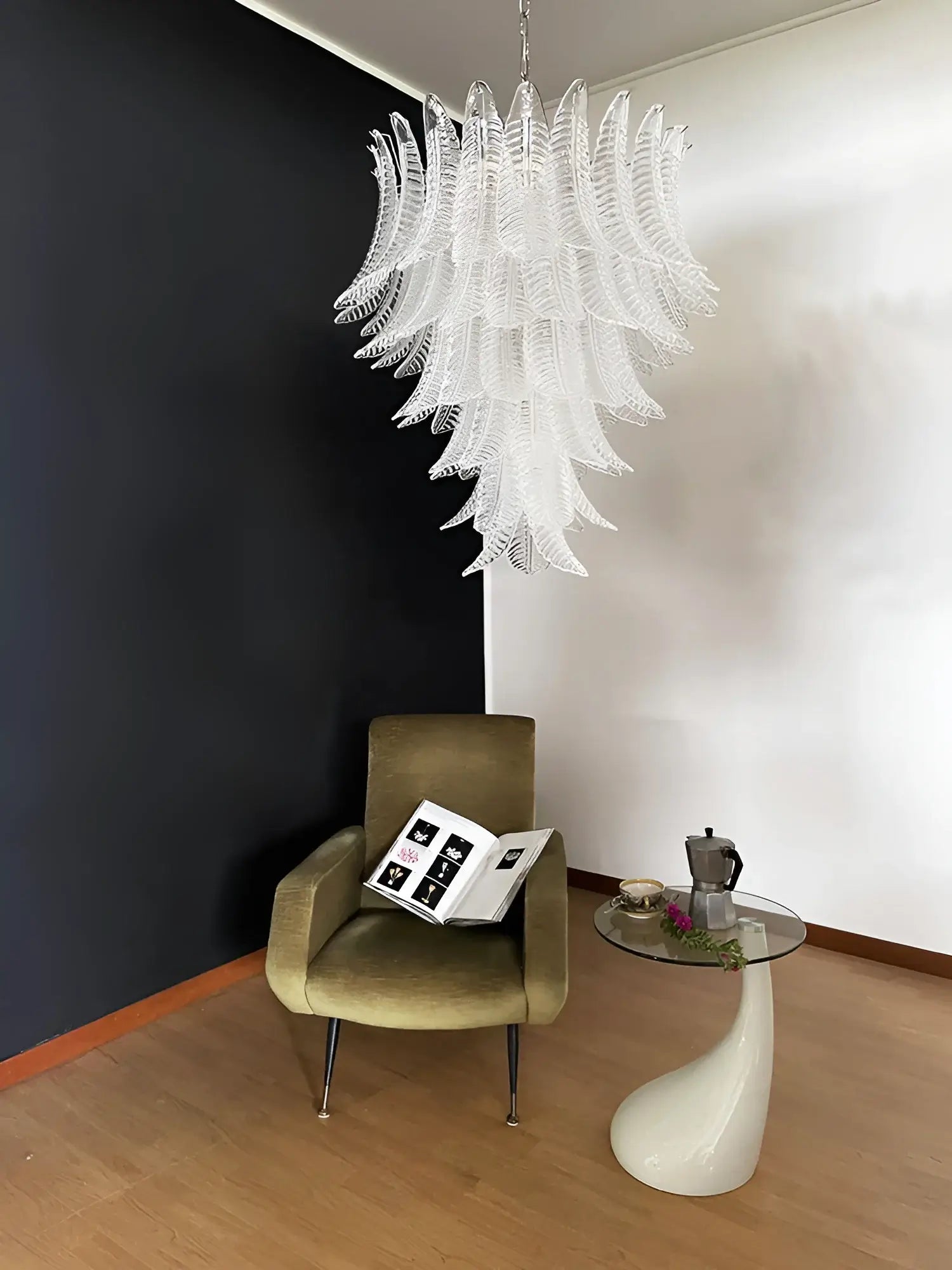 Aurora Chandelier Clear Glass Leaf Cascading Elegant