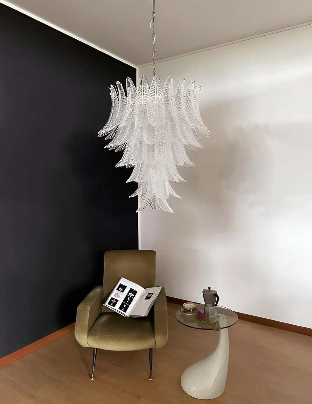 Aurora Chandelier Clear Glass Leaf Cascading Elegant