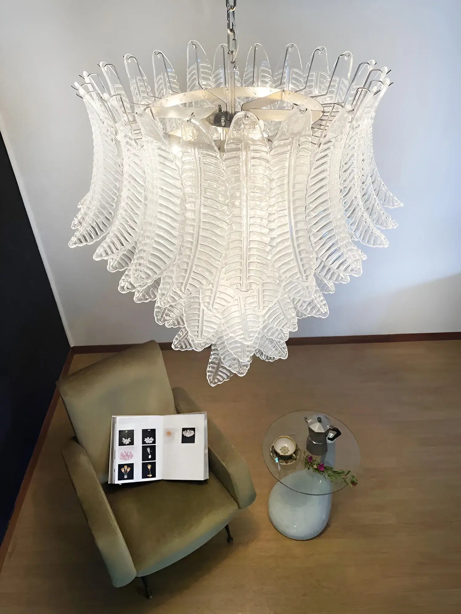 Aurora Chandelier Clear Glass Leaf Cascading Elegant