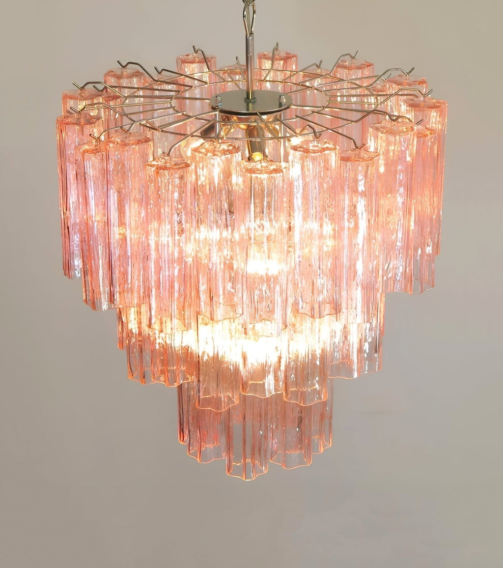 Aurora Chandelier Pink Glass Tubes Layered Modern
