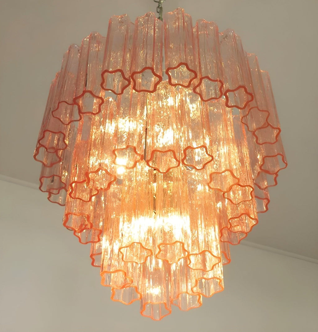 Aurora Chandelier Pink Glass Tubes Layered Modern
