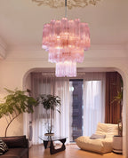 Aurora Chandelier Pink Glass Tubes Layered Modern