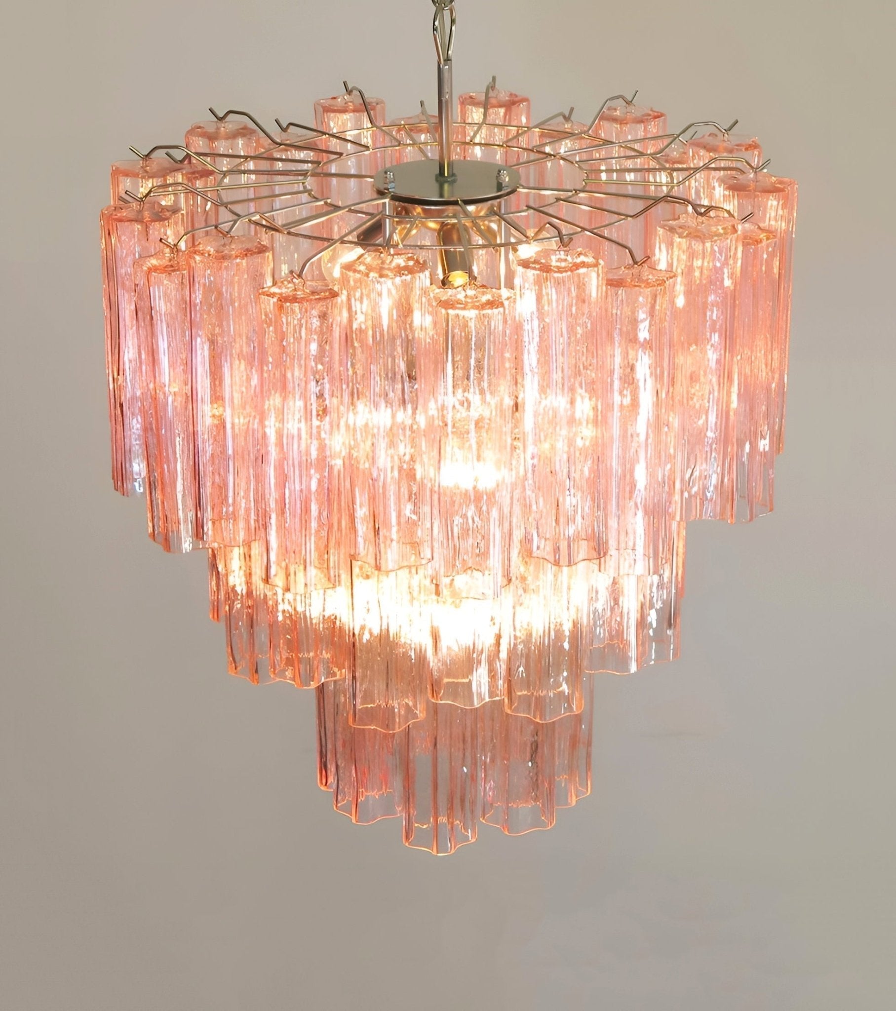 Aurora Chandelier Pink Glass Tubes Layered Modern