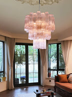 Aurora Chandelier Pink Glass Tubes Layered Modern