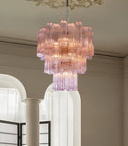 Aurora Chandelier Pink Glass Tubes Layered Modern