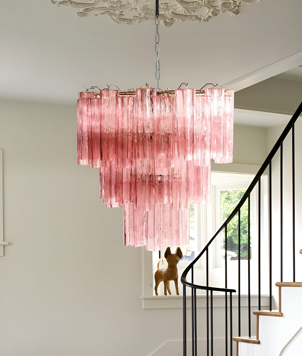 Aurora Chandelier Pink Glass Tubes Layered Modern