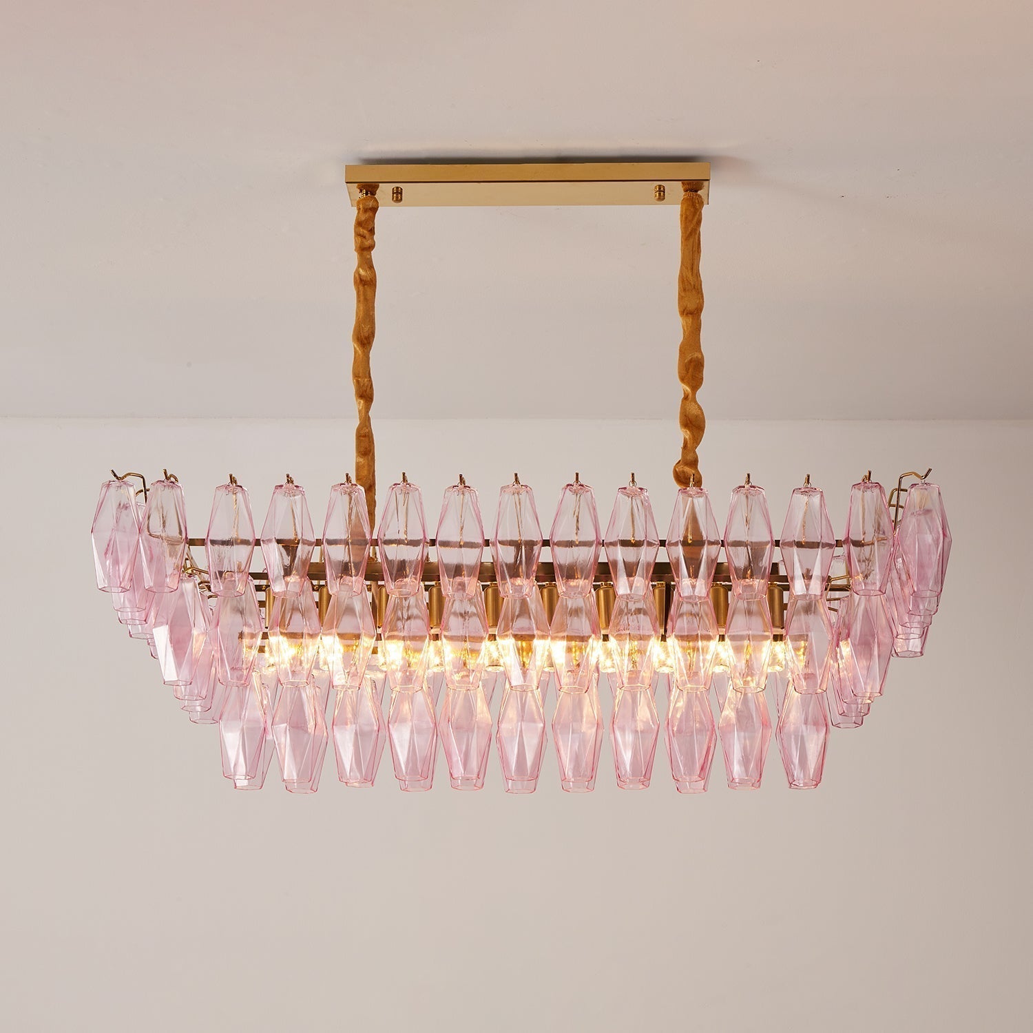 Aurora Chandelier Rose Prism Glass Rectangular Layered