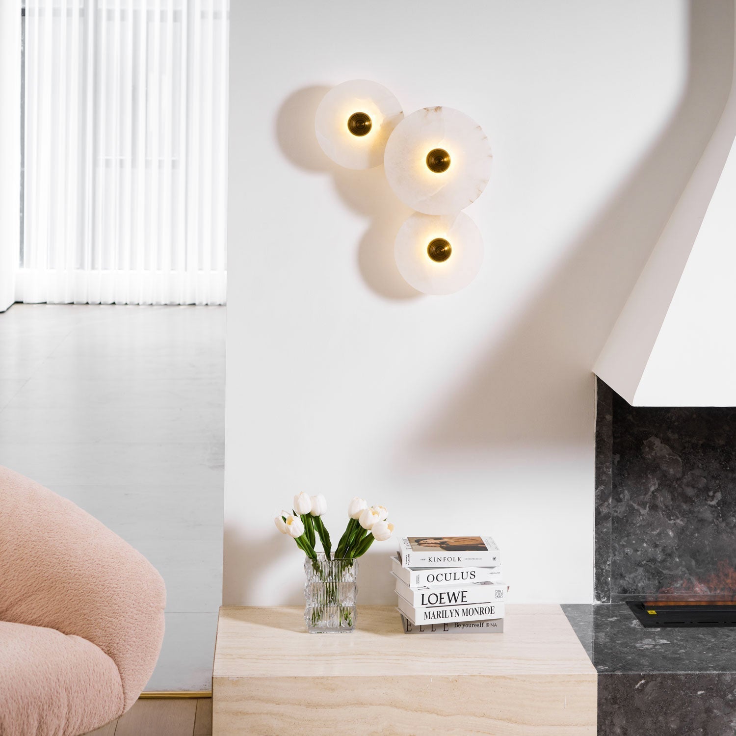 Round Wall Lamp Alabaster Cluster Trio