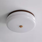 Ceiling Light Double-Layer Glass Disc Walnut Wood Minimalist