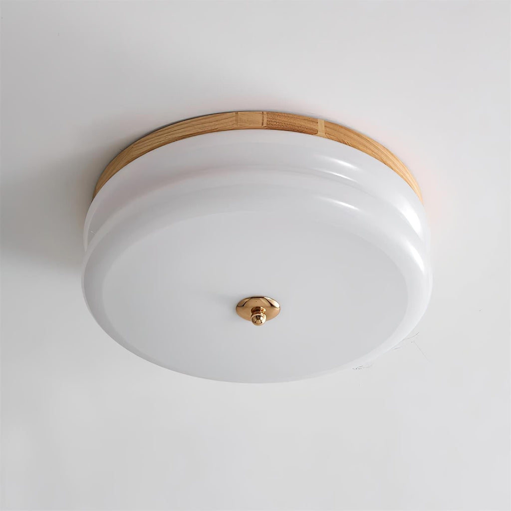 Ceiling Light Double-Layer Glass Disc Walnut Wood Minimalist