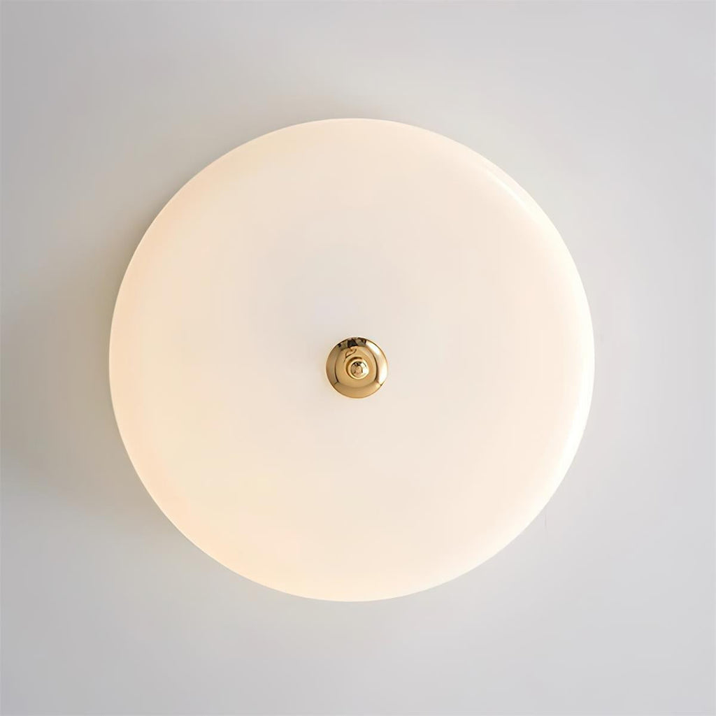 Ceiling Light Double-Layer Glass Disc Walnut Wood Minimalist
