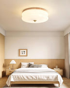 Ceiling Light Double-Layer Glass Disc Walnut Wood Minimalist