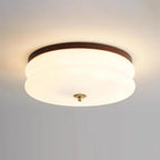 Ceiling Light Double-Layer Glass Disc Walnut Wood Minimalist