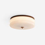 Ceiling Light Double-Layer Glass Disc Walnut Wood Minimalist
