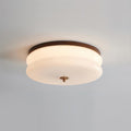 Ceiling Light Double-Layer Glass Disc Walnut Wood Minimalist
