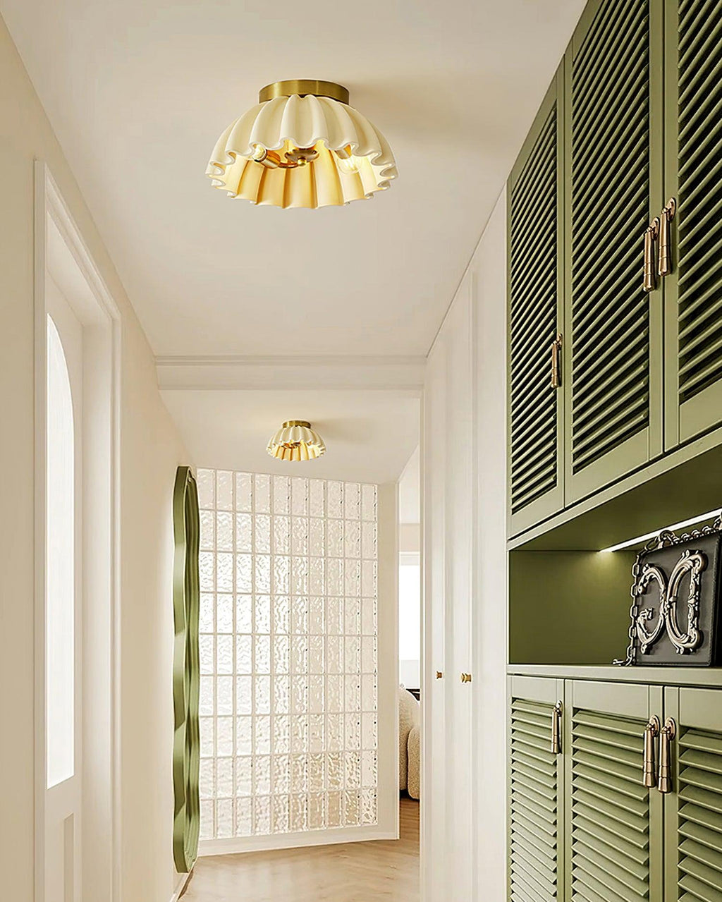 Ceiling Light HDPE Ruffle Canopy Metal Body Modern Minimalist