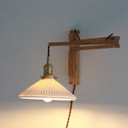 Muto Vintage Dome Ceramic/Wood Wall Lamp, Walnut/Wood/Clear