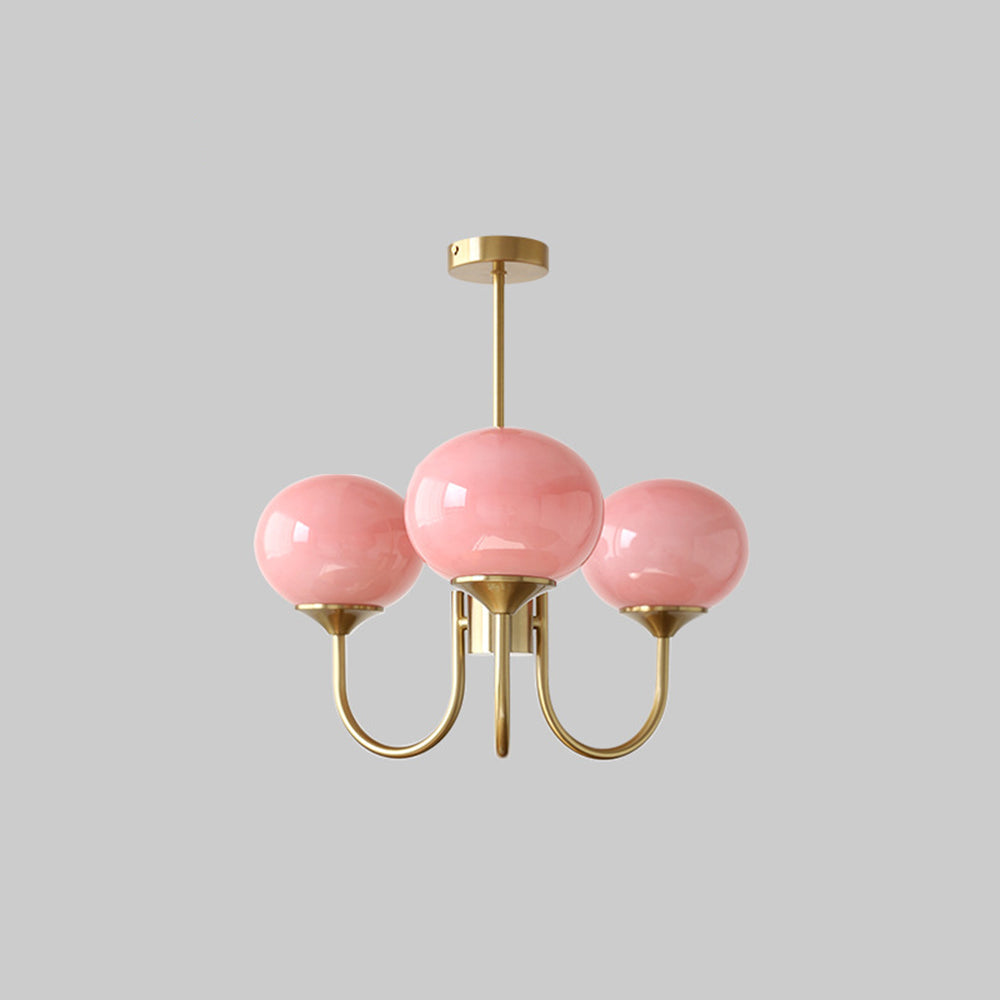 Valentina Retro Art Deco Globe Chandelier, White/Pink/Beige
