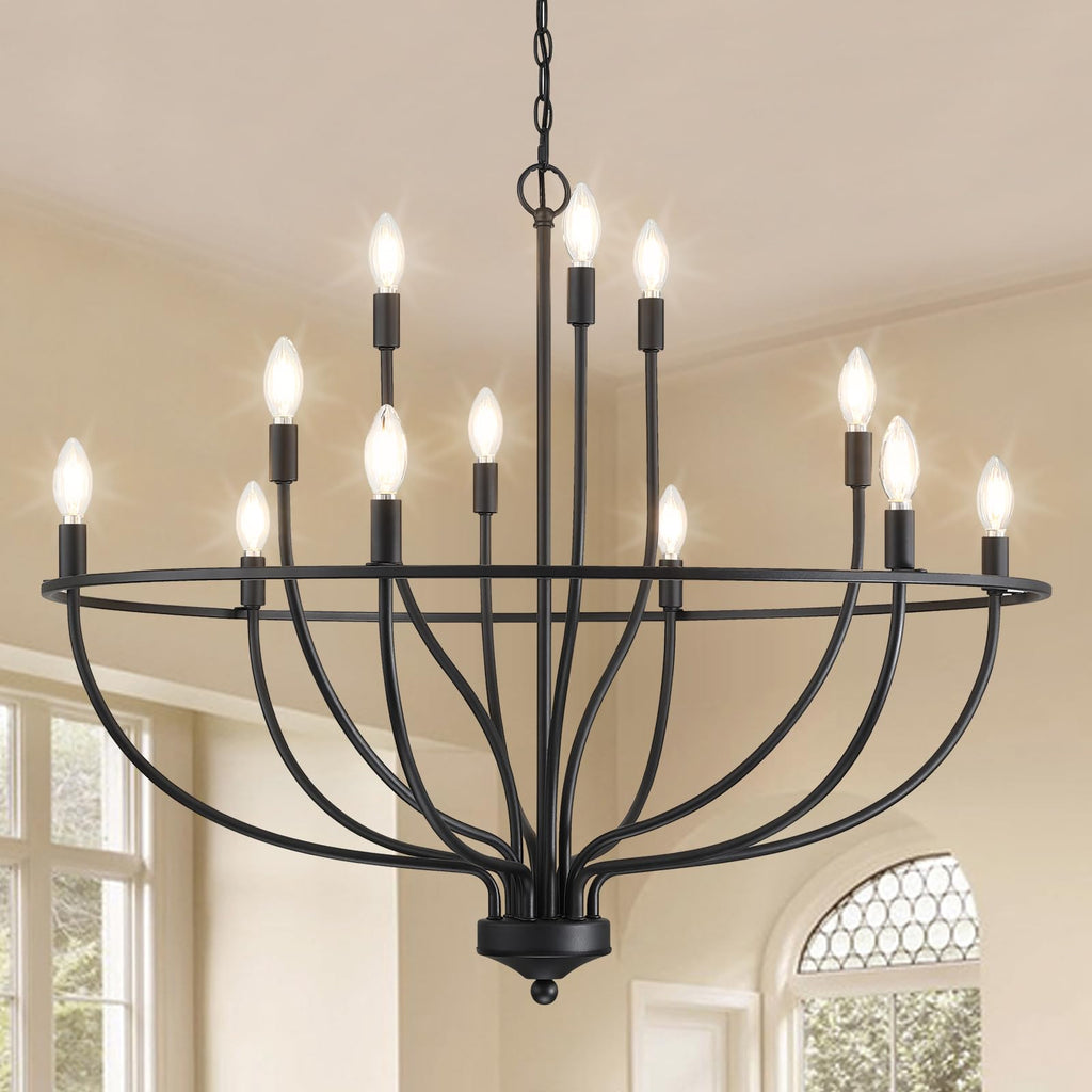 Silva Industrial Metal Candle Chandelier Black/Champagne Living Room/Bedroom