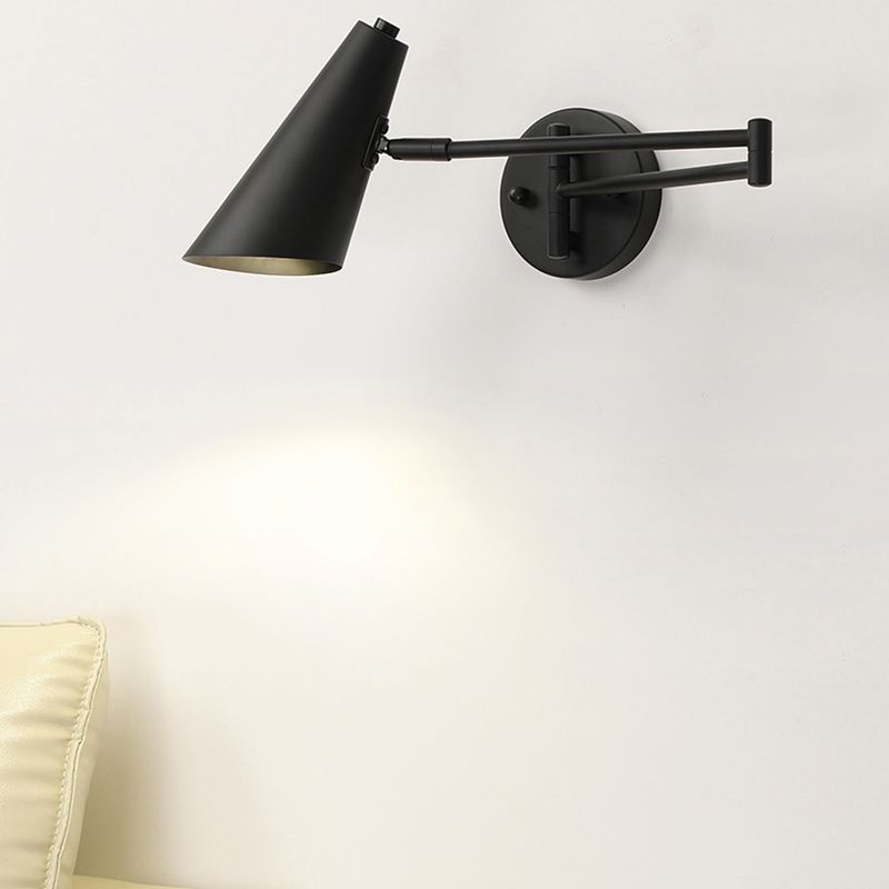 Aria Wall Lamp Cone Modern, Metal Adjustable, Black/Gold, Bedroom