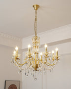 Chandelier Brass Body Crystal Pearl Drops Vintage Elegance