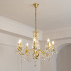 Chandelier Brass Body Crystal Pearl Drops Vintage Elegance