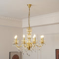 Chandelier Brass Body Crystal Pearl Drops Vintage Elegance