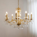Chandelier Brass Body Crystal Pearl Drops Vintage Elegance