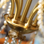 Chandelier Brass Body Crystal Pearl Drops Vintage Elegance
