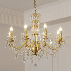 Chandelier Brass Body Crystal Pearl Drops Vintage Elegance