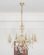 Chandelier Brass Body Crystal Pearl Drops Vintage Elegance
