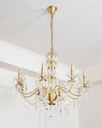 Chandelier Brass Body Crystal Pearl Drops Vintage Elegance
