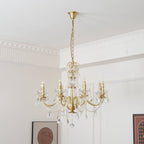 Chandelier Brass Body Crystal Pearl Drops Vintage Elegance
