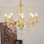 Chandelier Brass Body Crystal Pearl Drops Vintage Elegance