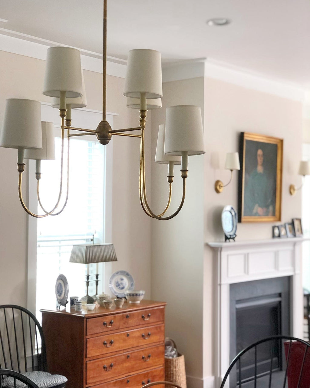 Lustra Chandelier Vendome Brass White Shade