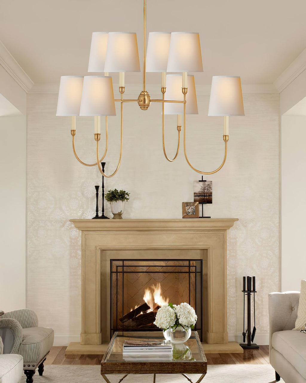 Lustra Chandelier Vendome Brass White Shade