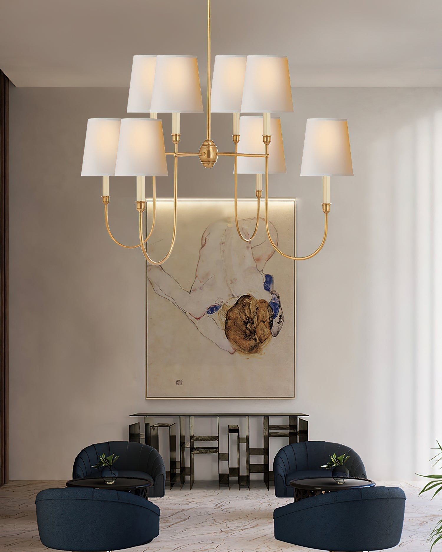 Lustra Chandelier Vendome Brass White Shade