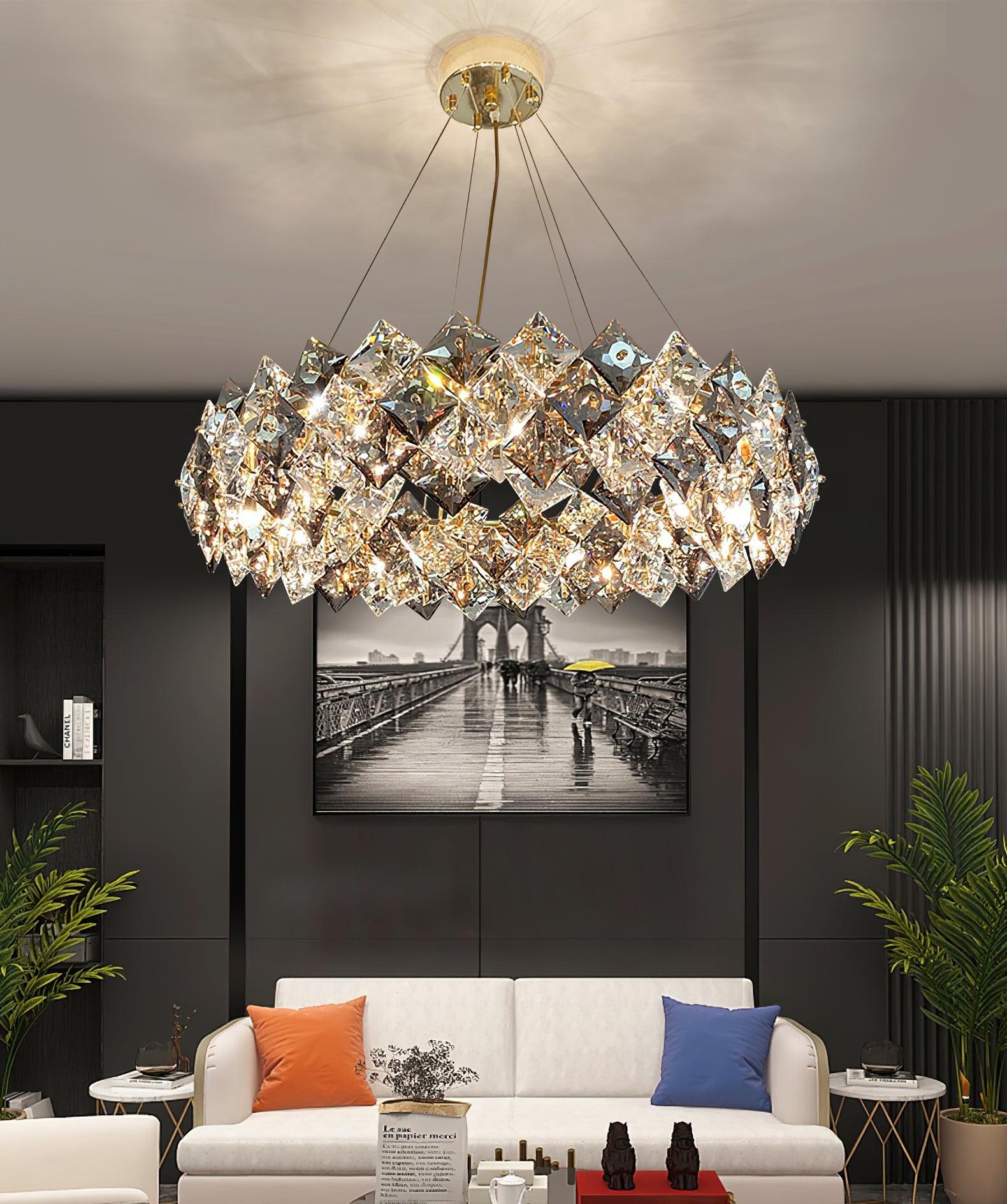 Lustra Chandelier Scale Crystal Round with Gold LED