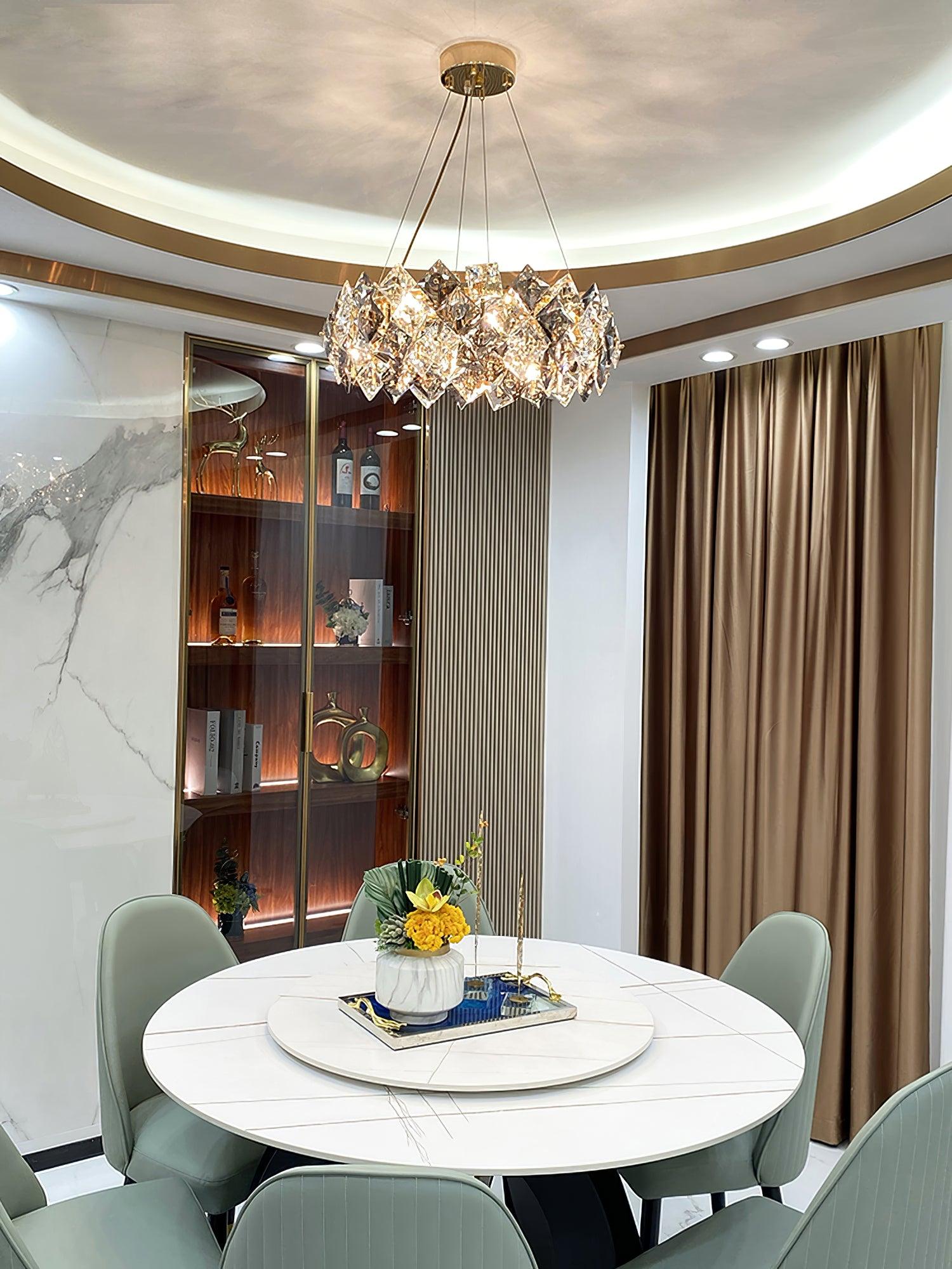 Lustra Chandelier Scale Crystal Round with Gold LED