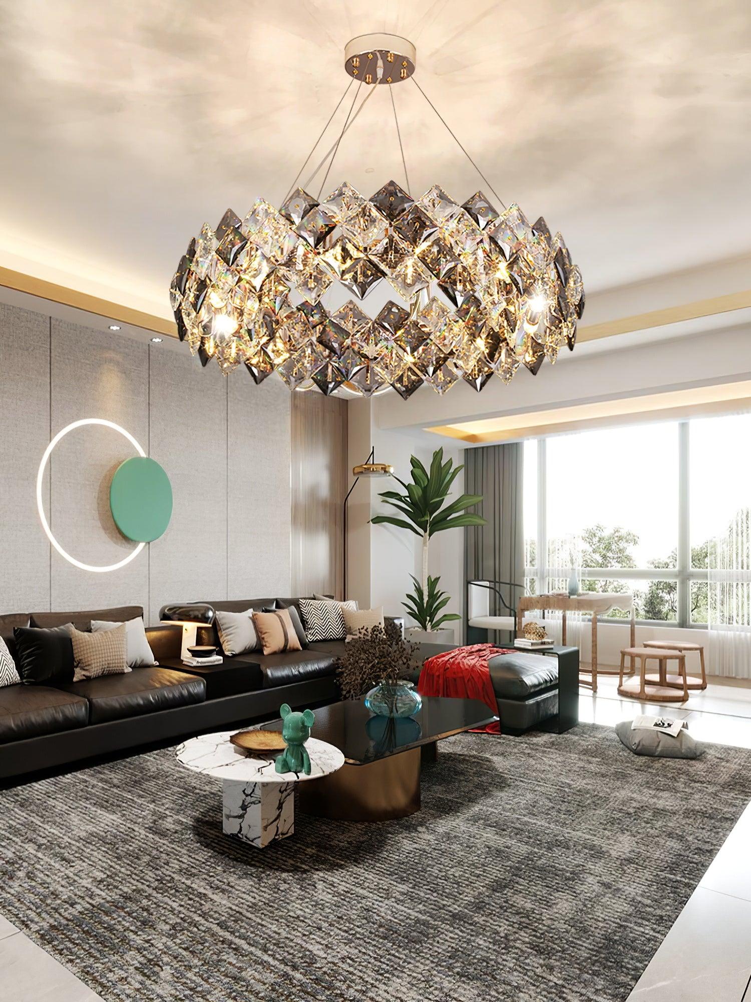 Lustra Chandelier Scale Crystal Round with Gold LED