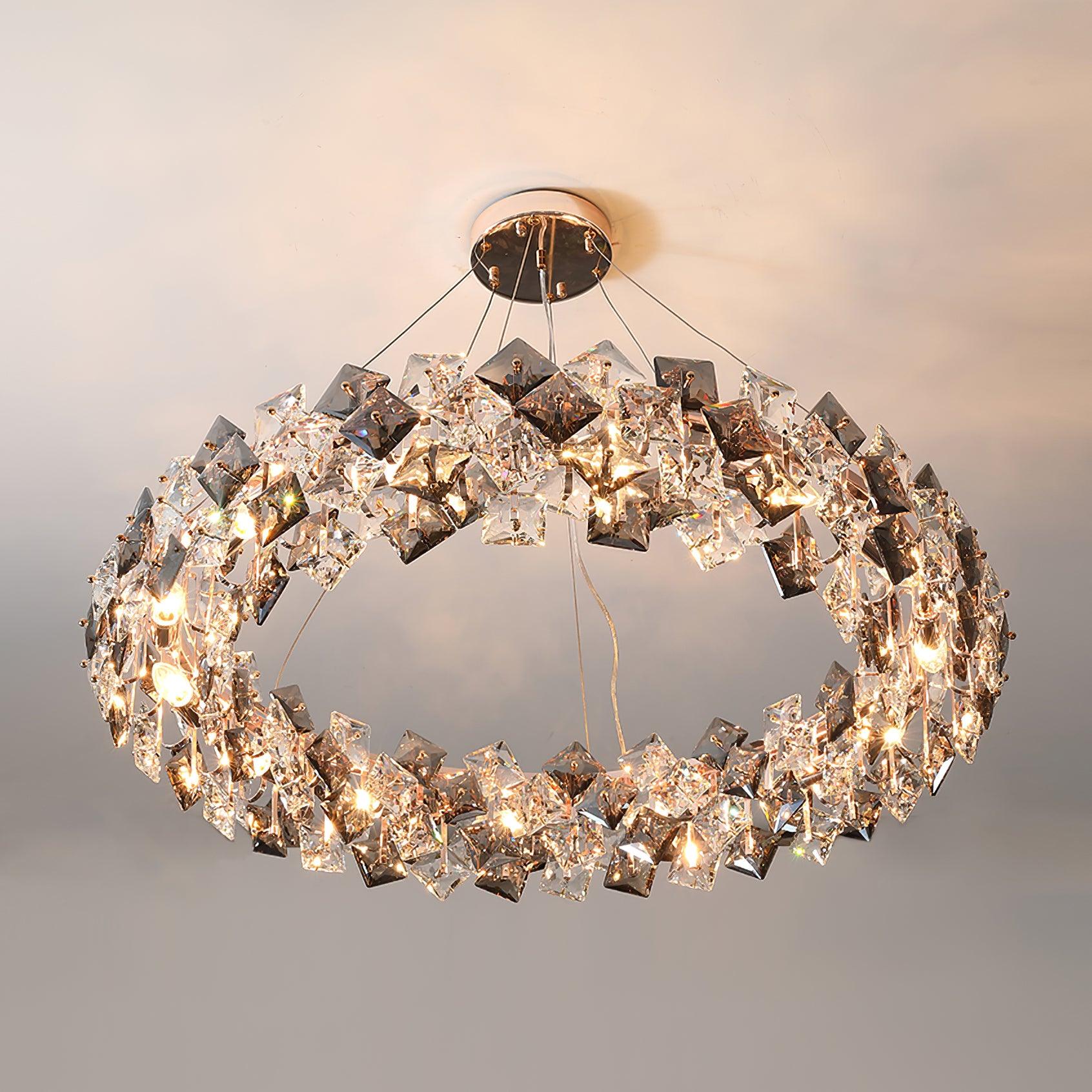 Lustra Chandelier Scale Crystal Round with Gold LED